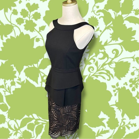 NWT BCBGMaxAzria ‘Reya’ Black & Nude Lace Peplum Detail Open Back Dress Size 2 - Picture 6 of 16